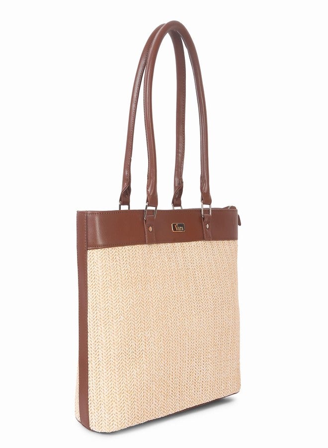 VARA Large Capacity Handbag For Women Tote Bags For Womens Big Purses Handbags Ladies Big Shoulder Bag From Ykk Zipper For Bag (Brown-Cream) - Image 5